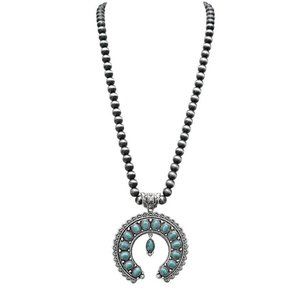 Squash Blossom Turquoise and Silver Pendant Necklace